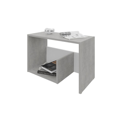 Mesa de Noche Evert, Cemento y Blanco Duqueza, con diseño moderno y espacio para ubicar objetos ZF