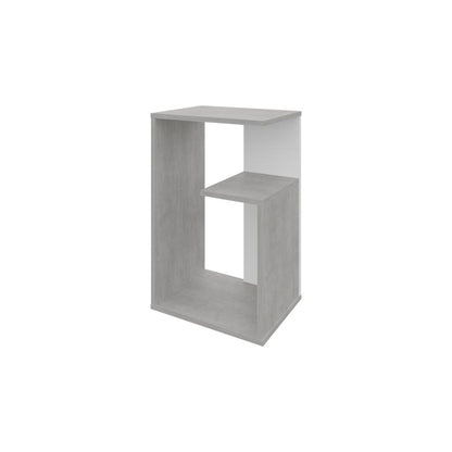 Mesa de Noche Evert, Cemento y Blanco Duqueza, con diseño moderno y espacio para ubicar objetos ZF