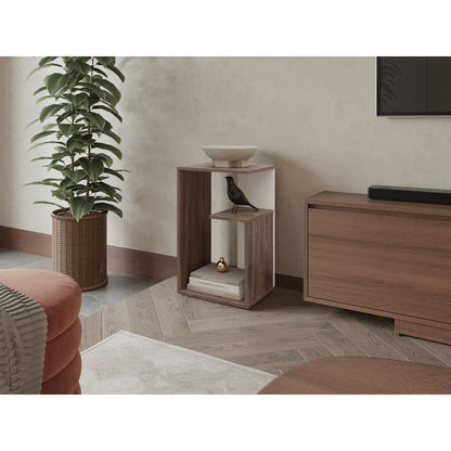 Mesa Auxiliar Evert, Coñac y Blanco Duqueza, con diseño moderno y espacio para ubicar objetos ZF