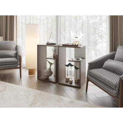 Mesa Auxiliar Evert, Coñac y Blanco Duqueza, con diseño moderno y espacio para ubicar objetos ZF