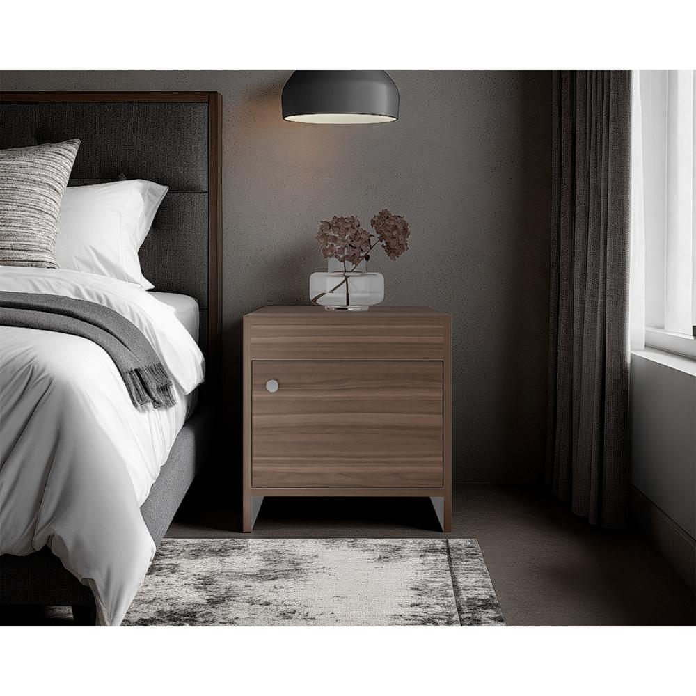 Mesa de Noche Tutto, Avellana y Blanco, Con Un Cajón Amplio Ideal Para Espacios Pequeños