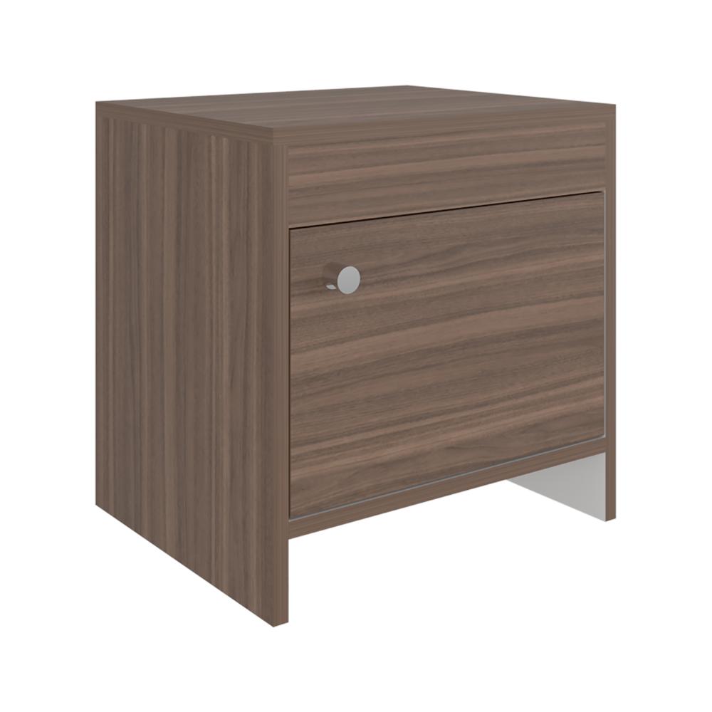 Mesa de Noche Tutto, Avellana y Blanco, Con Un Cajón Amplio Ideal Para Espacios Pequeños