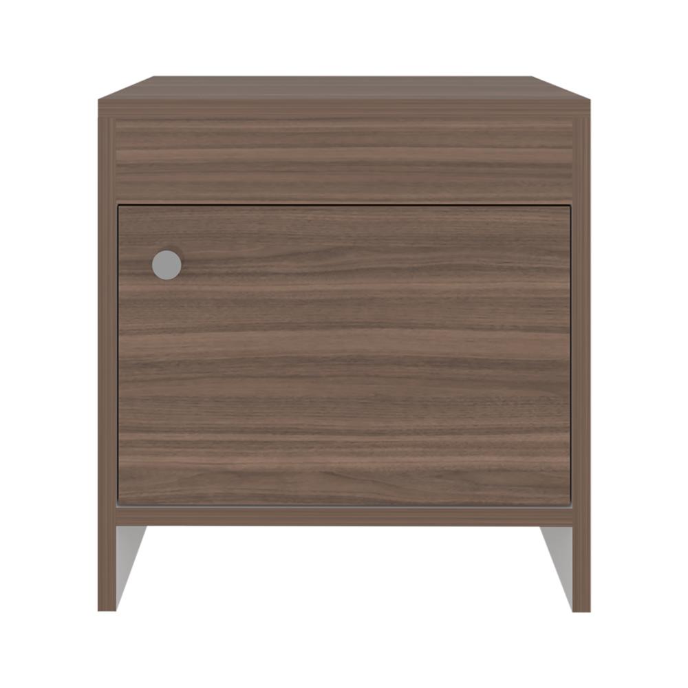 Mesa de Noche Tutto, Avellana y Blanco, Con Un Cajón Amplio Ideal Para Espacios Pequeños