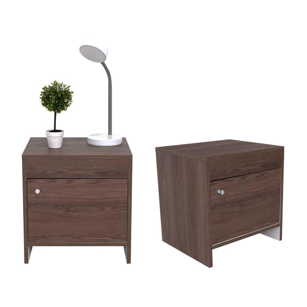 Mesa de Noche Tutto, Avellana y Blanco, con Un Cajón Amplio Ideal Para Espacios Pequeños X2