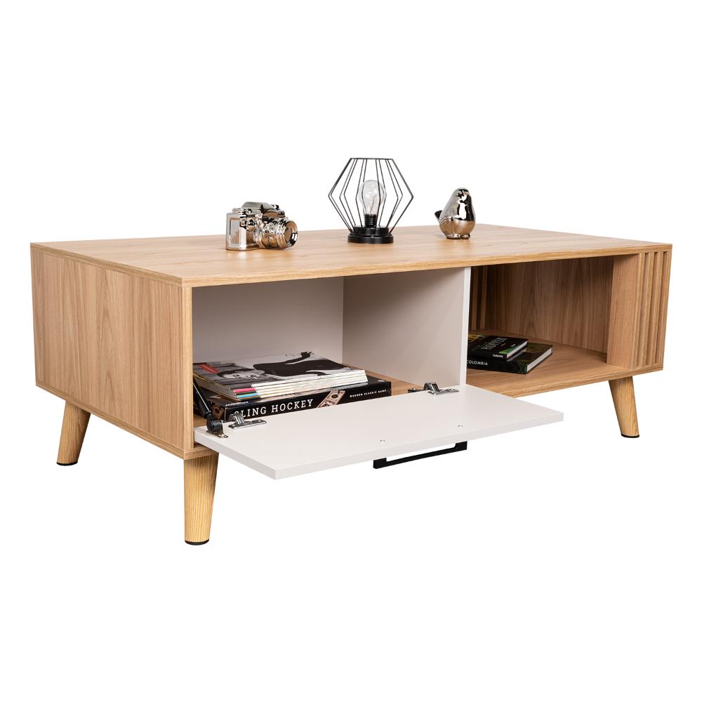 Mesa de Centro Vanez, Capri y Fresno Europeo, Fácil de Armar
