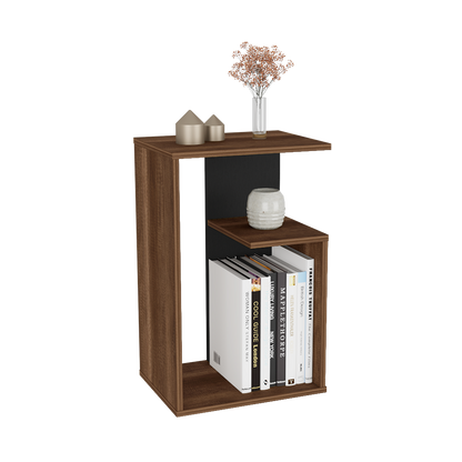 Mesa de Noche Evert, Cobre y Wengue, con diseño moderno y espacio para ubicar objetos