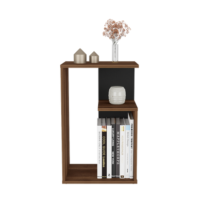 Mesa de Noche Evert, Cobre y Wengue, con diseño moderno y espacio para ubicar objetos