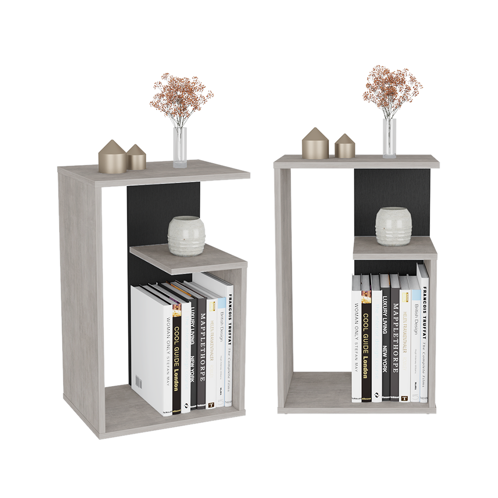 Mesa de Noche Evert, Agata y Wengue, con diseño moderno y espacio para ubicar objetos X2
