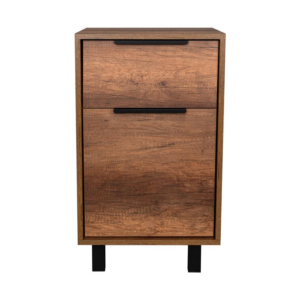 Mesa de Noche Wesley, Cobre y Wengue, con una Puerta y un Cajón Organizador