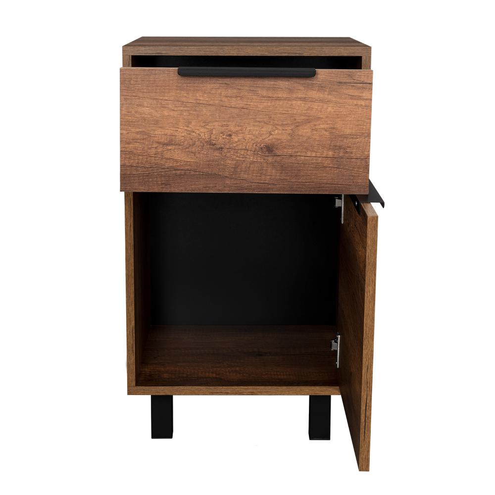 Mesa de Noche Wesley, Cobre y Wengue, con una Puerta y un Cajón Organizador