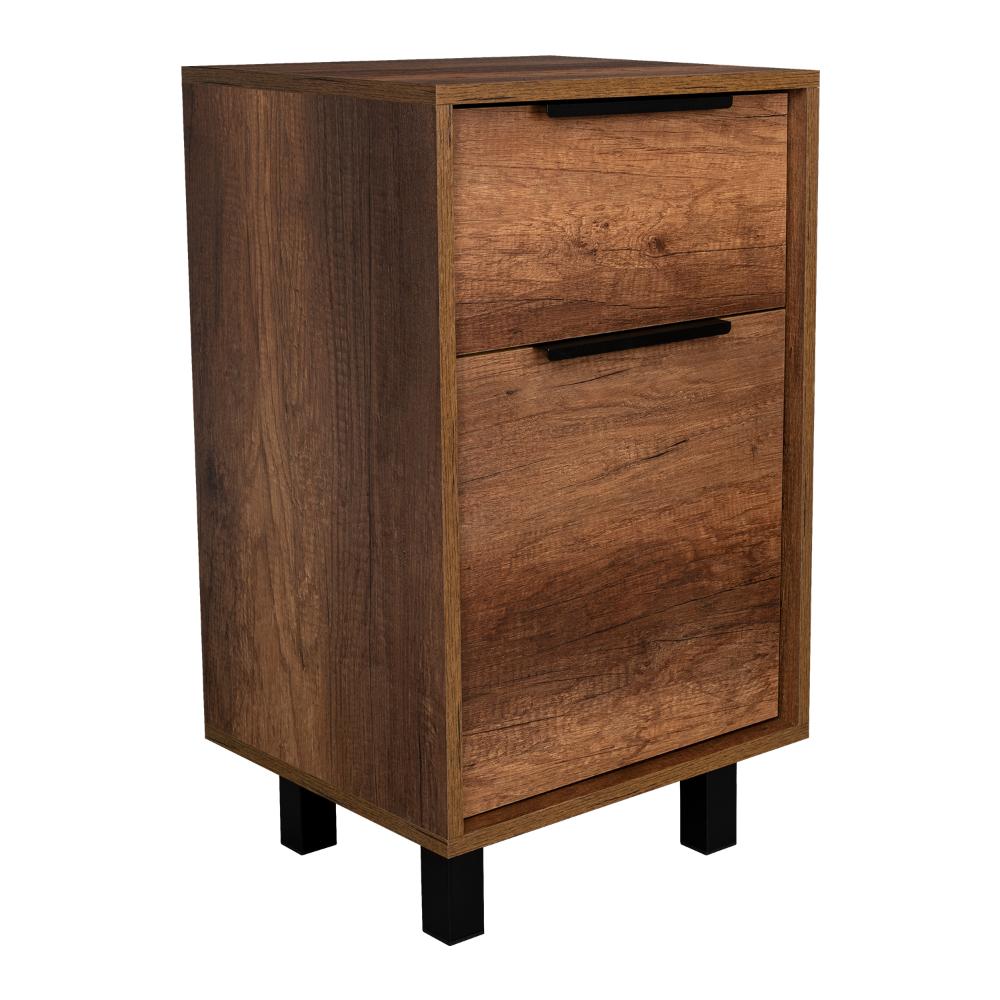 Mesa de Noche Wesley, Cobre y Wengue, con una Puerta y un Cajón Organizador