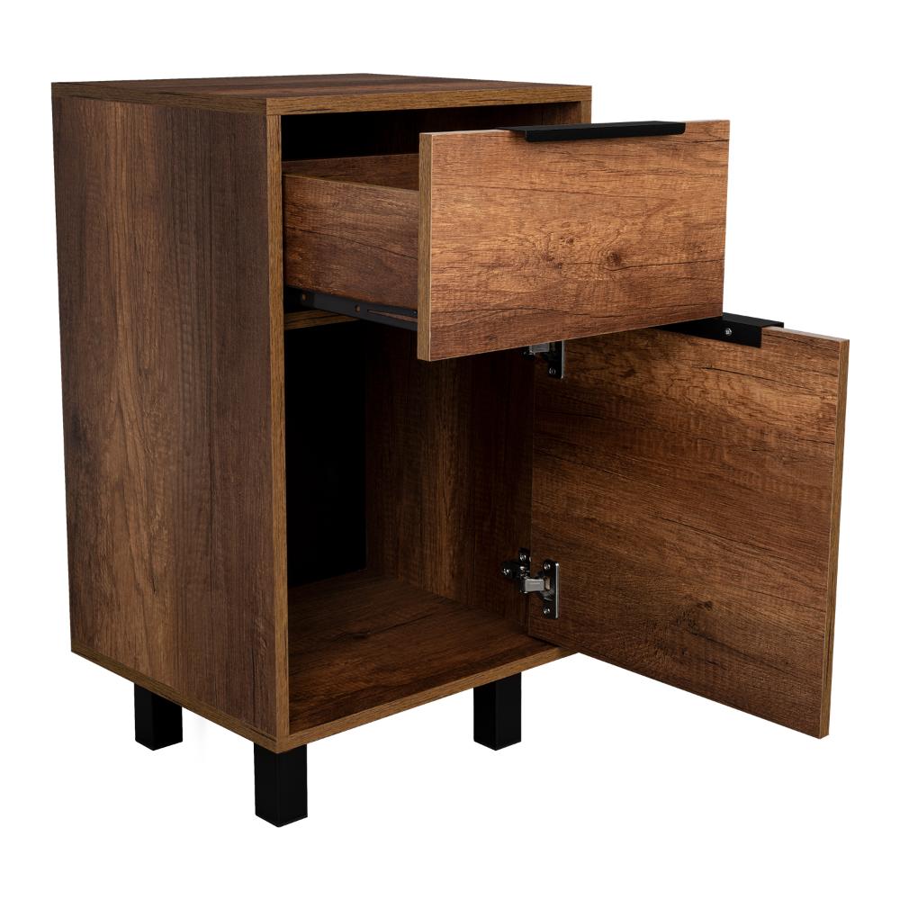 Mesa de Noche Wesley, Cobre y Wengue, con una Puerta y un Cajón Organizador