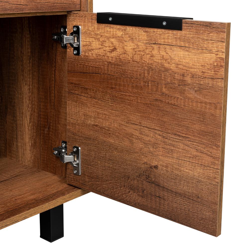 Mesa de Noche Wesley, Cobre y Wengue, con una Puerta y un Cajón Organizador