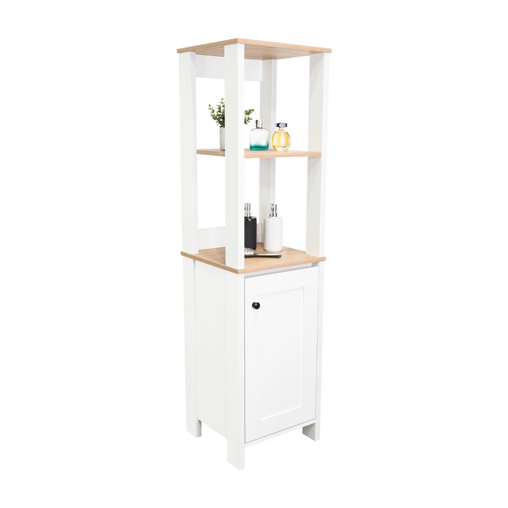 Gabinete de Baño Aqua 1, Blanco Vainilla y Café Claro, Con Variedad De Entrepaños