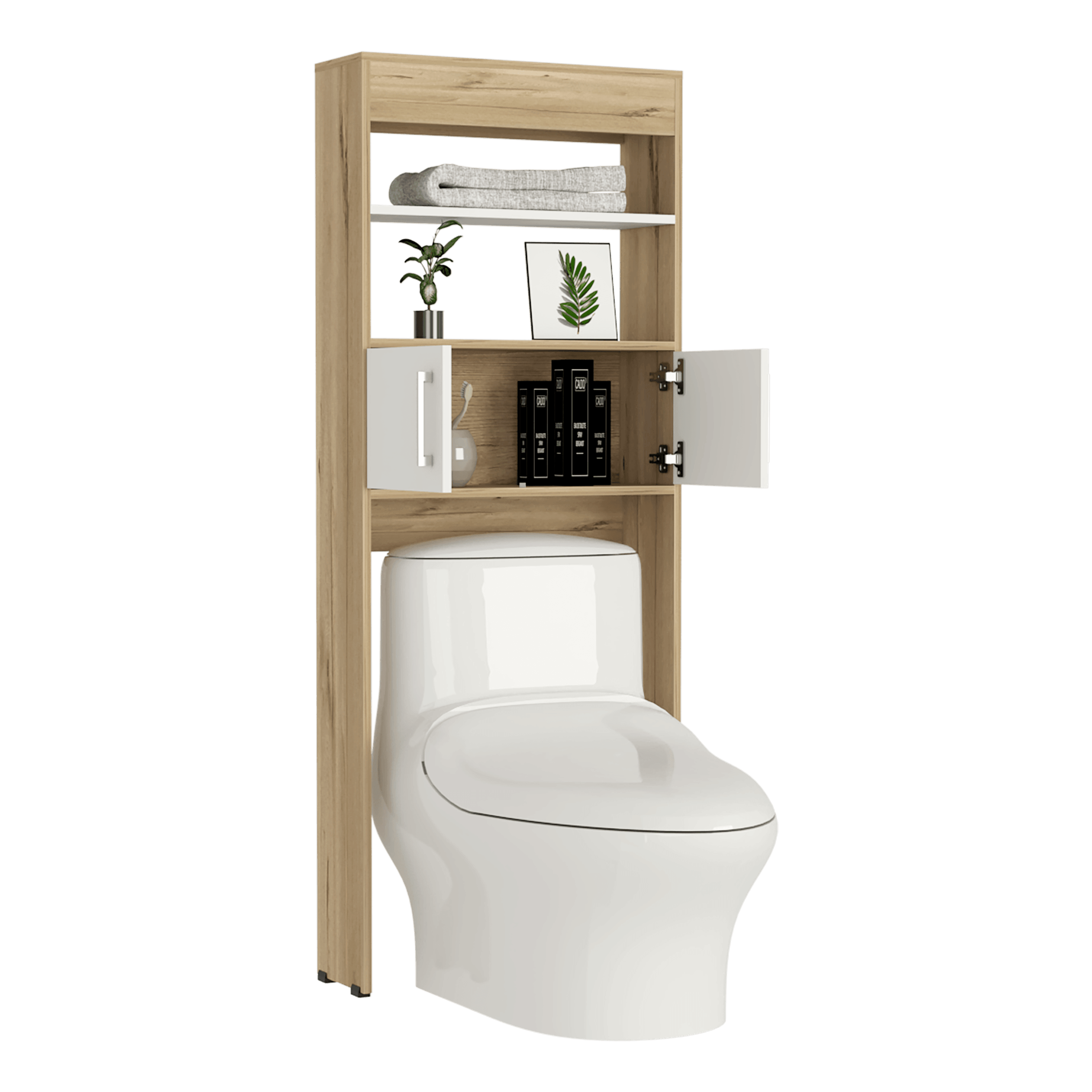 Gabinete de Baño Aqua 5, Blanco Duqueza y Café Claro, con Dos Puertas Para Su Almacenamiento X2