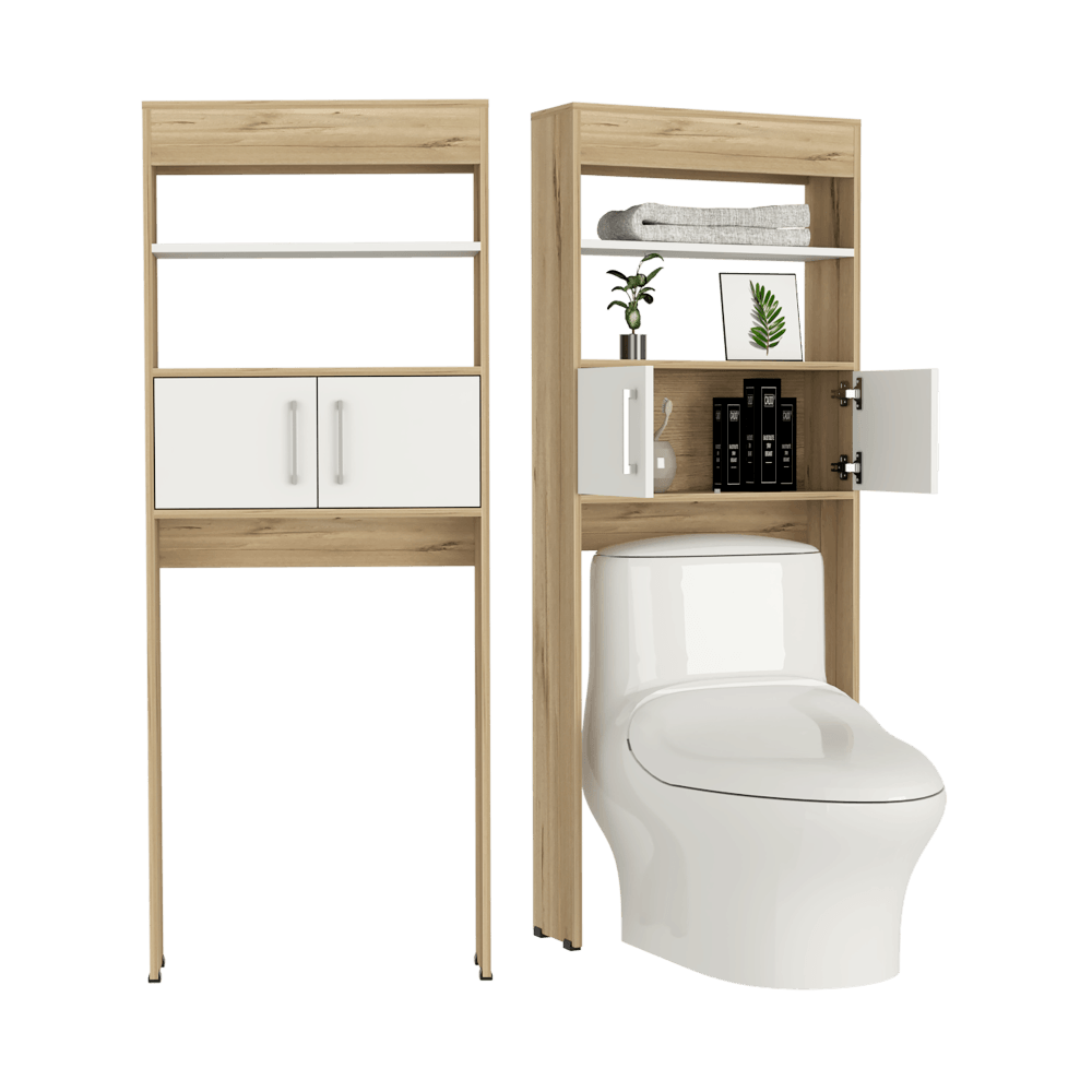 Gabinete de Baño Aqua 5, Blanco Duqueza y Café Claro, con Dos Puertas Para Su Almacenamiento X2