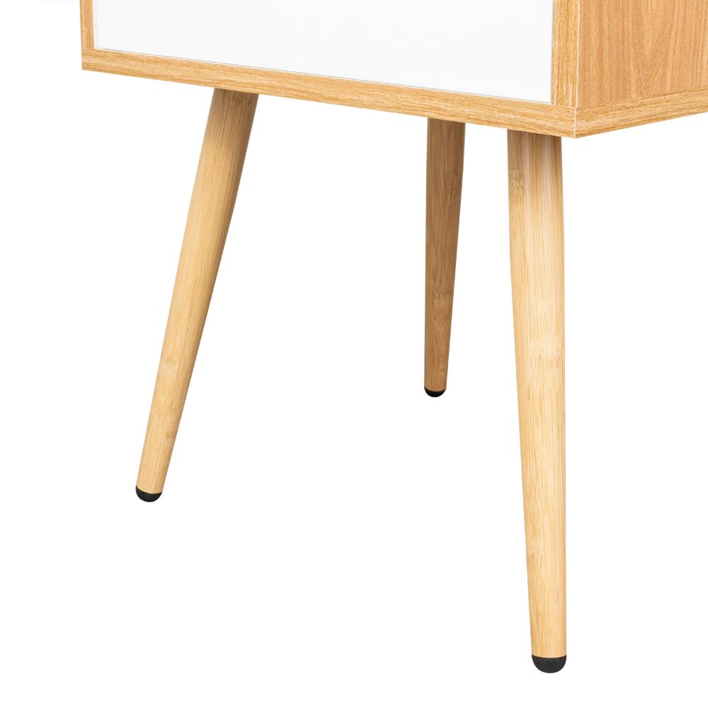 Mesa de Noche Alesio, Fresno Europeo y Blanco, con Patas en Madera y un Cajón