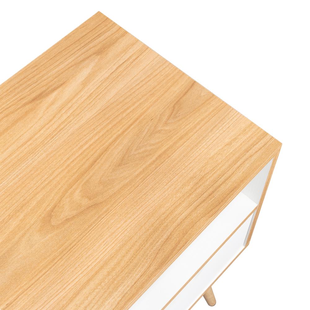 Mesa de Noche Alesio, Fresno Europeo y Blanco, con Patas en Madera y un Cajón