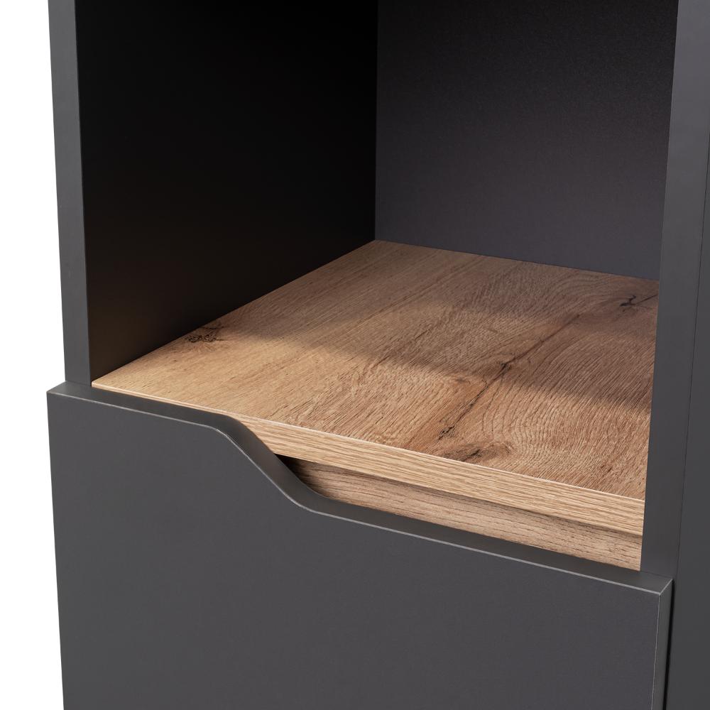 Estanteria de Baño Vicent, Plata Oscuro y Café Claro, con Dos Puertas Abatibles y Entrepaños