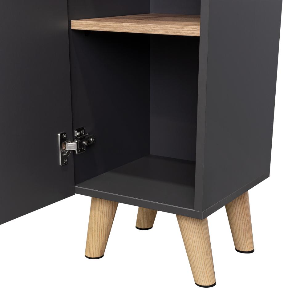 Estanteria de Baño Vicent, Plata Oscuro y Café Claro, con Dos Puertas Abatibles y Entrepaños