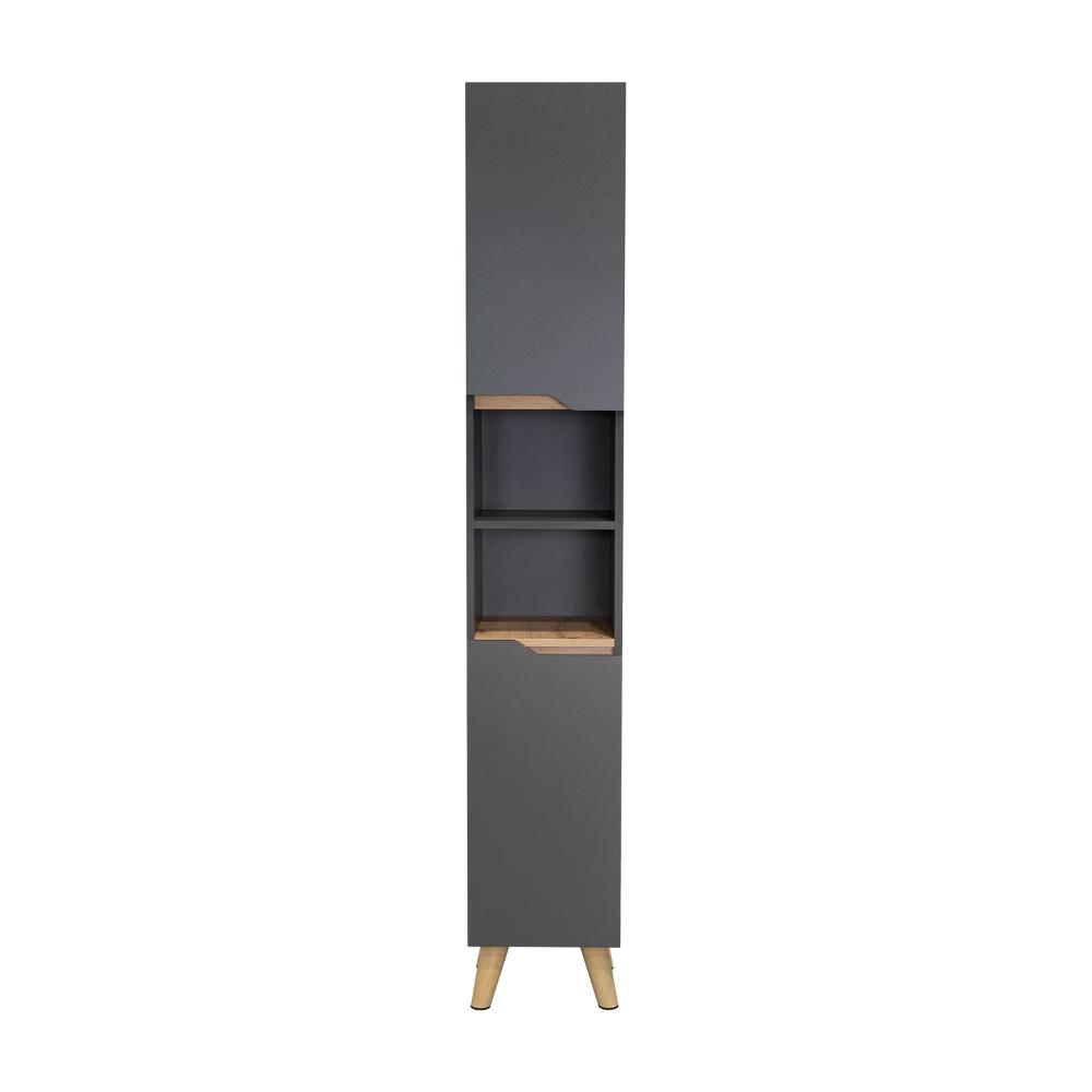 Estanteria de Baño Vicent, Plata Oscuro y Café Claro, con Dos Puertas Abatibles y Entrepaños