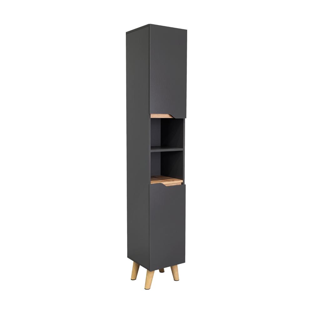 Estanteria de Baño Vicent, Plata Oscuro y Café Claro, con Dos Puertas Abatibles y Entrepaños