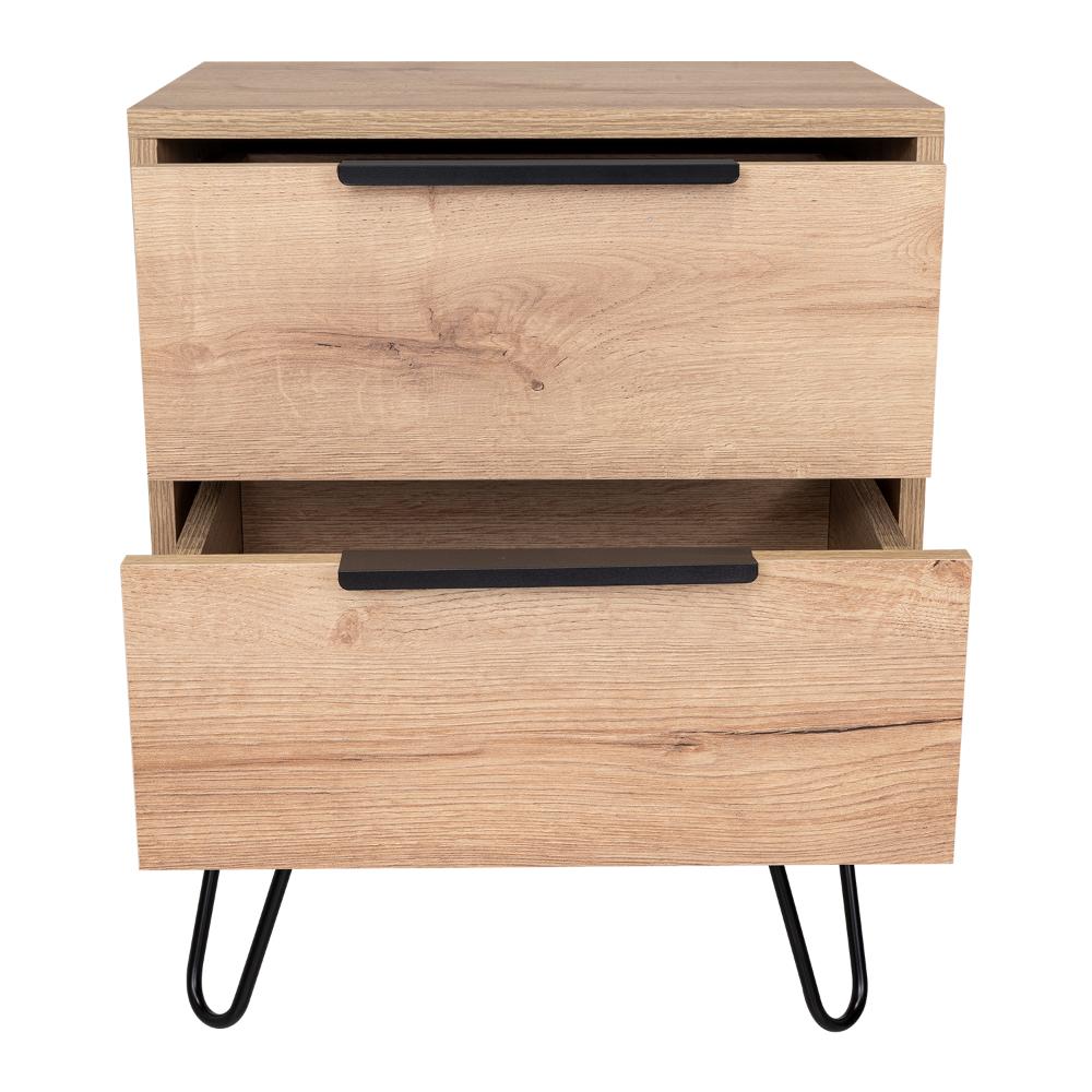 Mesa de Noche Concept, Café Claro y Wengue, con Dos Cajones Organizadores y Patas Metálicas X2