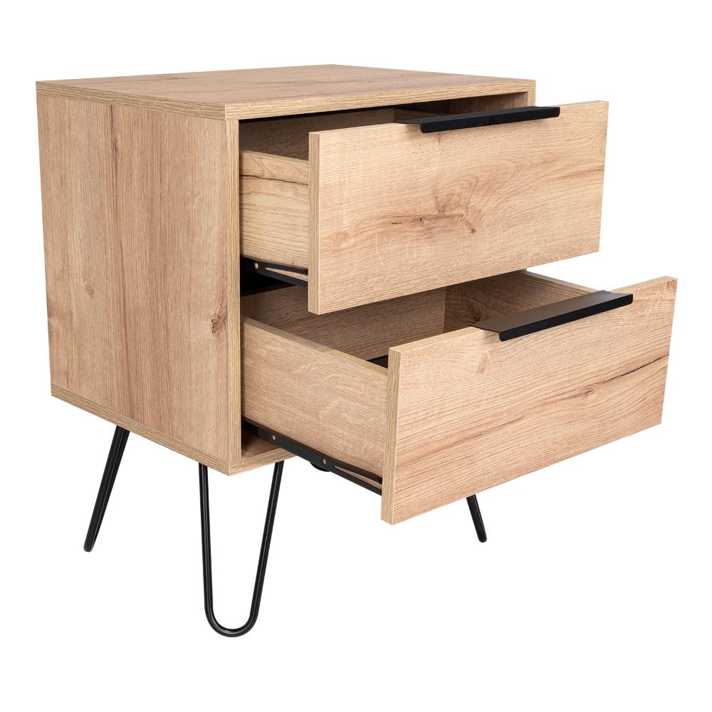 Mesa de Noche Concept, Café Claro y Wengue, con Dos Cajones Organizadores y Patas Metálicas X2