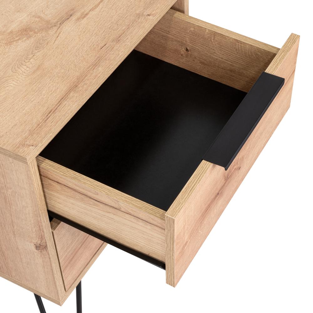 Mesa de Noche Concept, Café Claro y Wengue, con Dos Cajones Organizadores y Patas Metálicas X2
