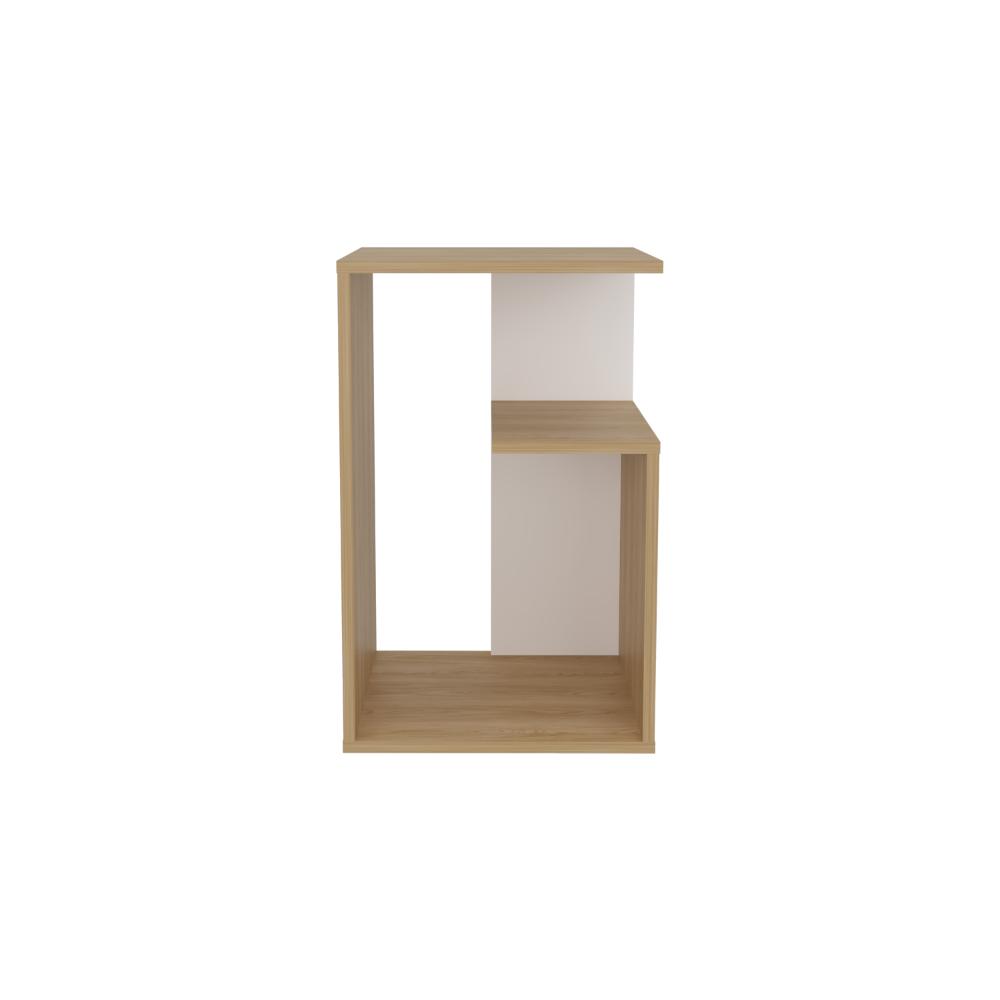 Mesa de Noche Evert, Fresno Europeo y Blanco, con Diseño Moderno y Espacio para Ubicar Objetos
