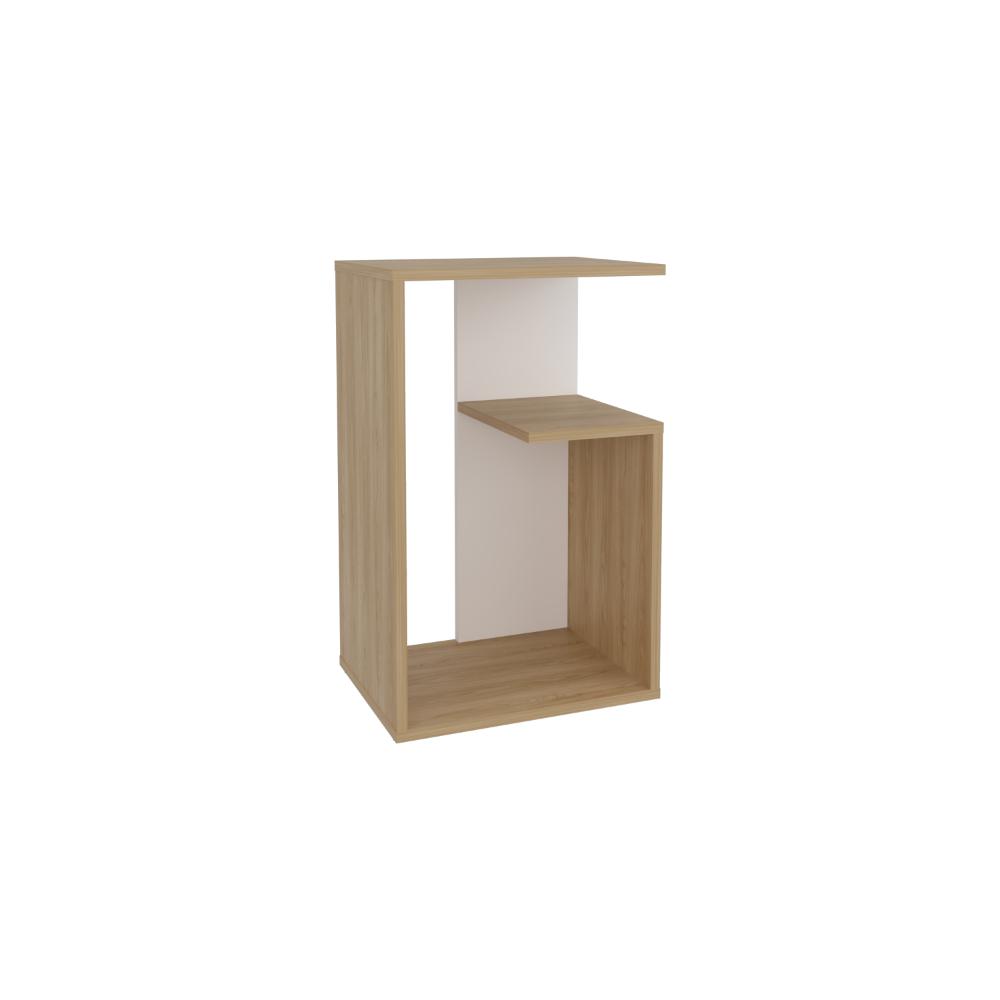 Mesa de Noche Evert, Fresno Europeo y Blanco, con Diseño Moderno y Espacio para Ubicar Objetos