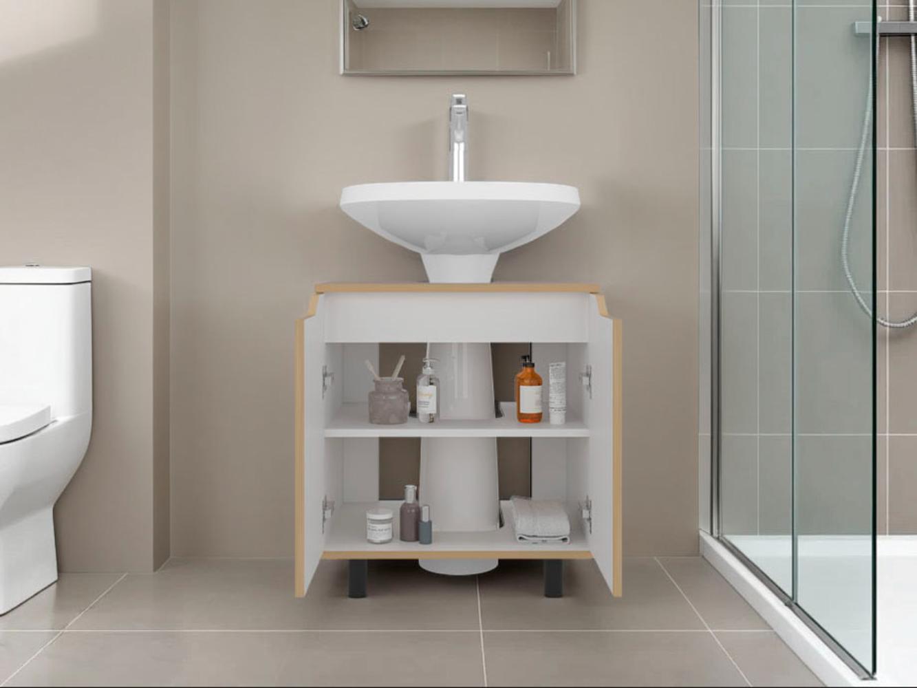 Mueble Para Lavamanos Marlo, Fresno Europeo y Blanco, No incluye Lavamanos