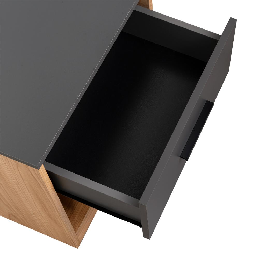 Mesa de Noche Ader, Plata Oscuro y Fresno Europeo, facil armado e instalación