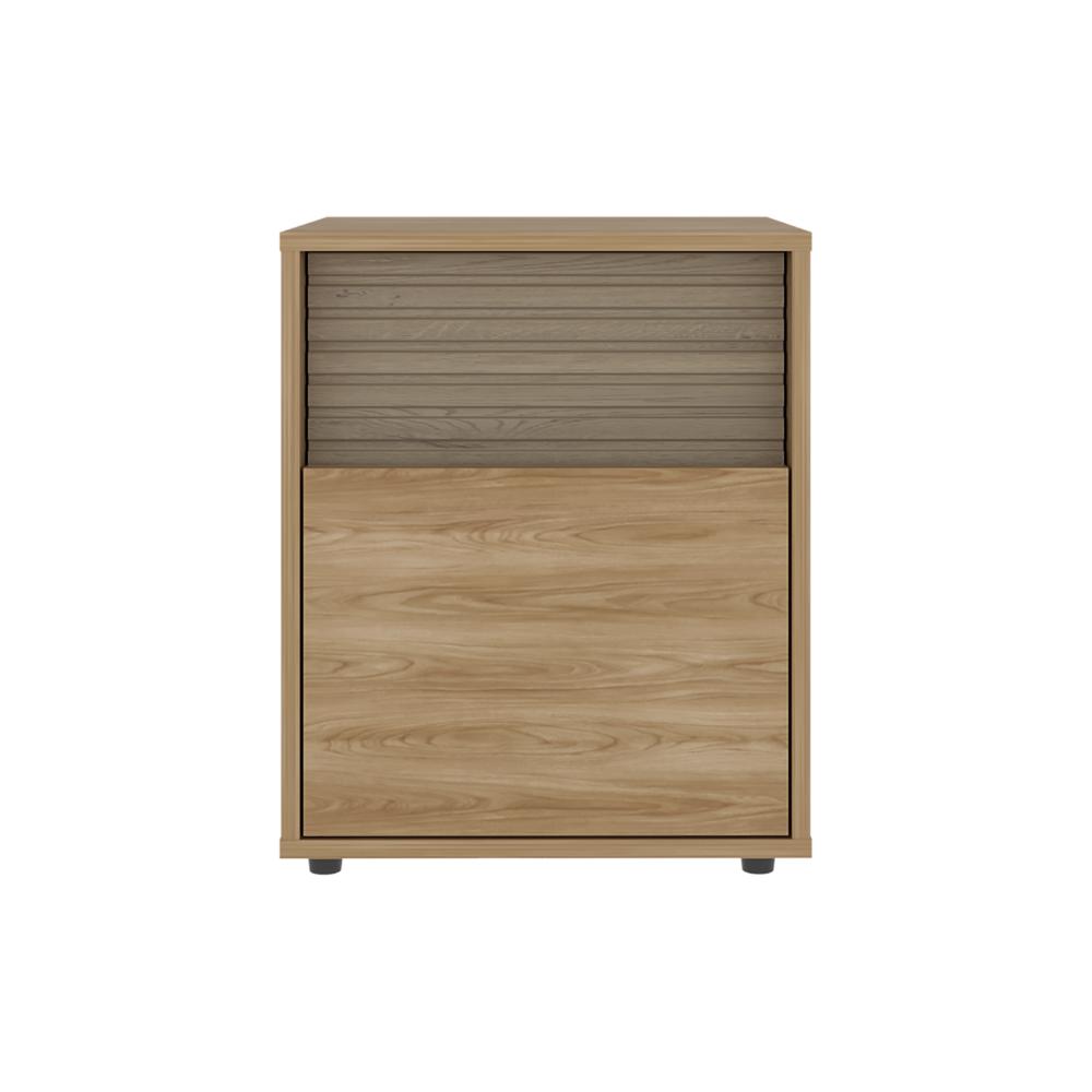 Mesa de Noche Wandda, Fresno Europeo y Roble Natural, con un cajón para guardar objetos