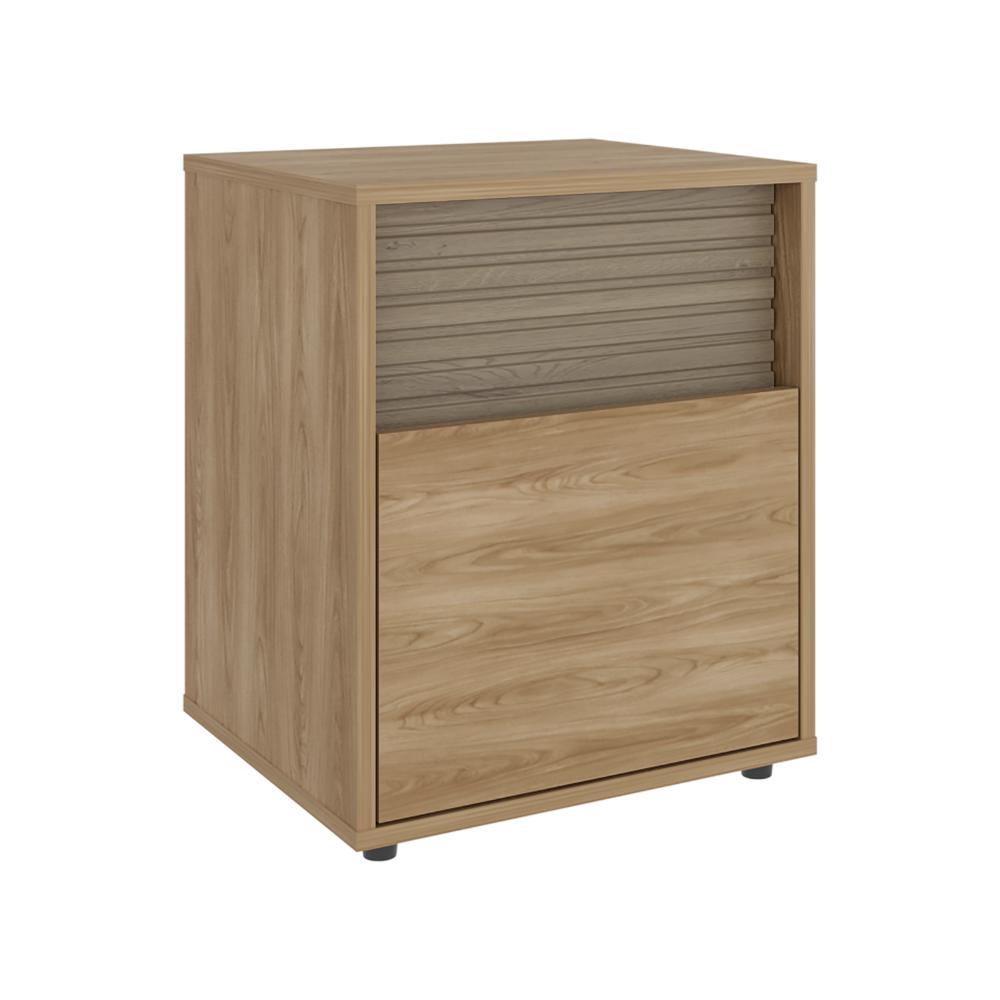 Mesa de Noche Wandda, Fresno Europeo y Roble Natural, con un cajón para guardar objetos