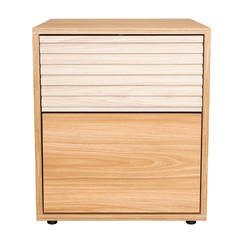 Mesa de Noche Wandda, Fresno Europeo y Roble Natural, con un cajón para guardar objetos
