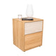 Mesa de Noche Wandda, Fresno Europeo y Roble Natural, con un cajón para guardar objetos