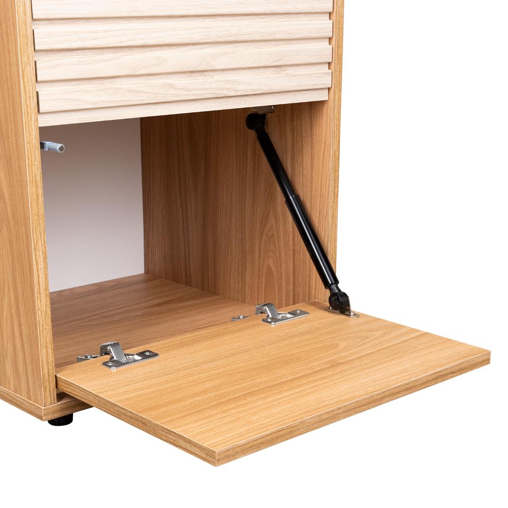 Mesa de Noche Wandda, Fresno Europeo y Roble Natural, con un cajón para guardar objetos