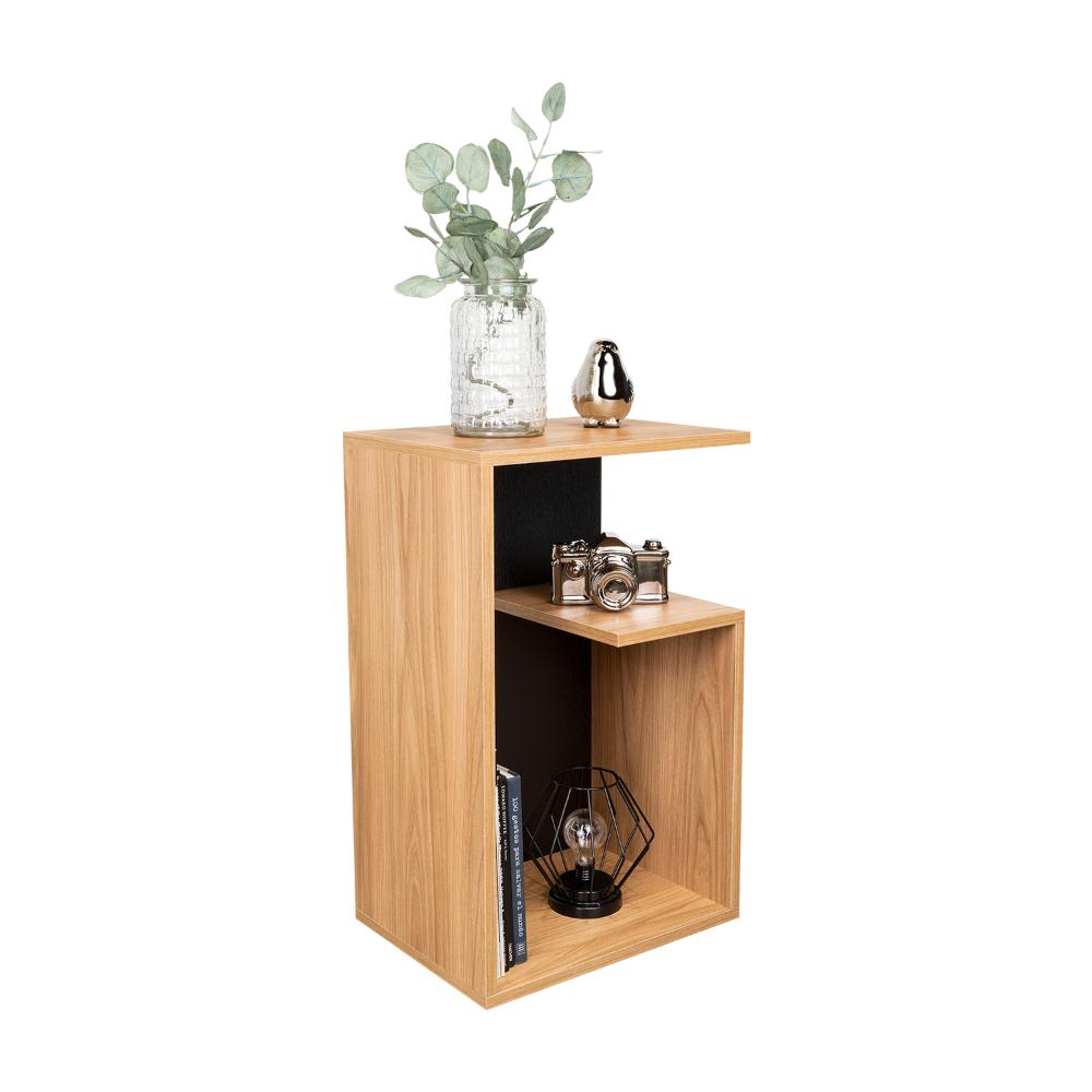 Mesa de Noche Evert, Fresno Europeo y Wengue, con diseño moderno y espacio para ubicar objetos