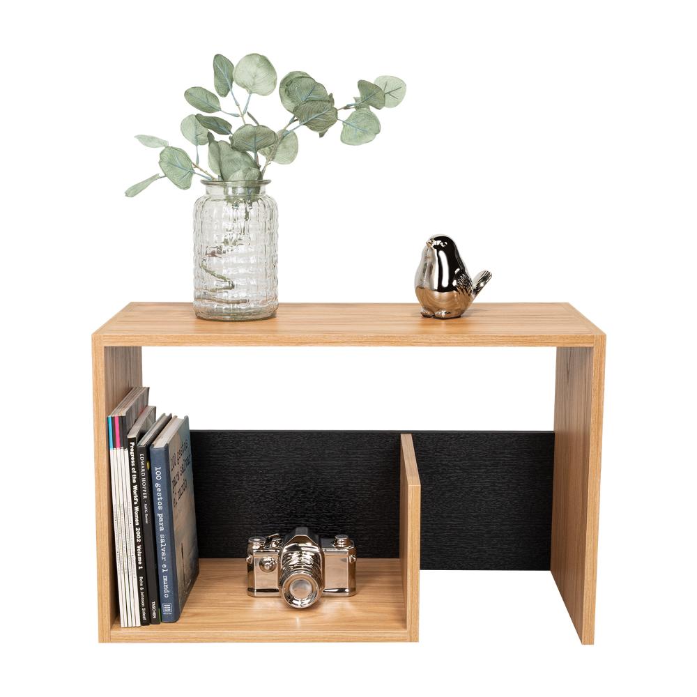Mesa de Noche Evert, Fresno Europeo y Wengue, con diseño moderno y espacio para ubicar objetos
