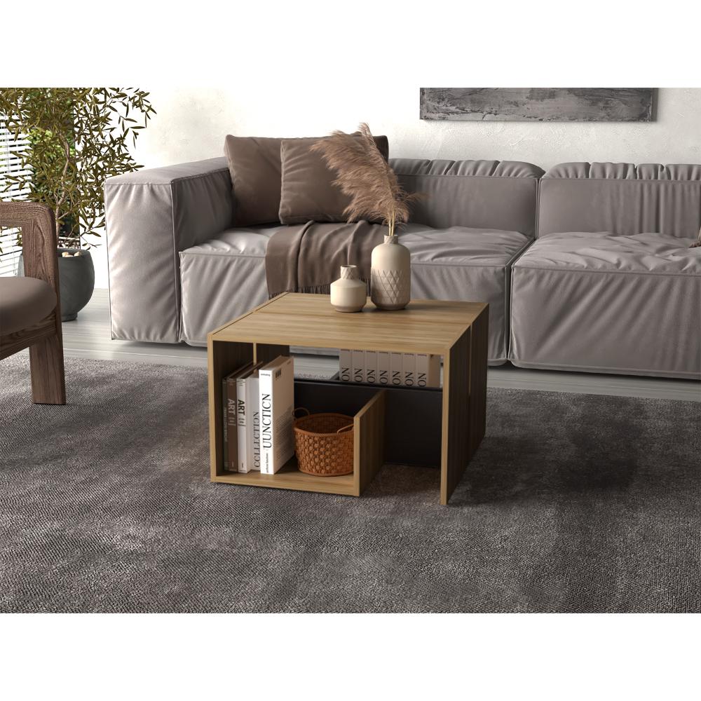 Mesa Auxiliar Evert, Fresno Europeo y Wengue, con diseño moderno y espacio para ubicar objetos