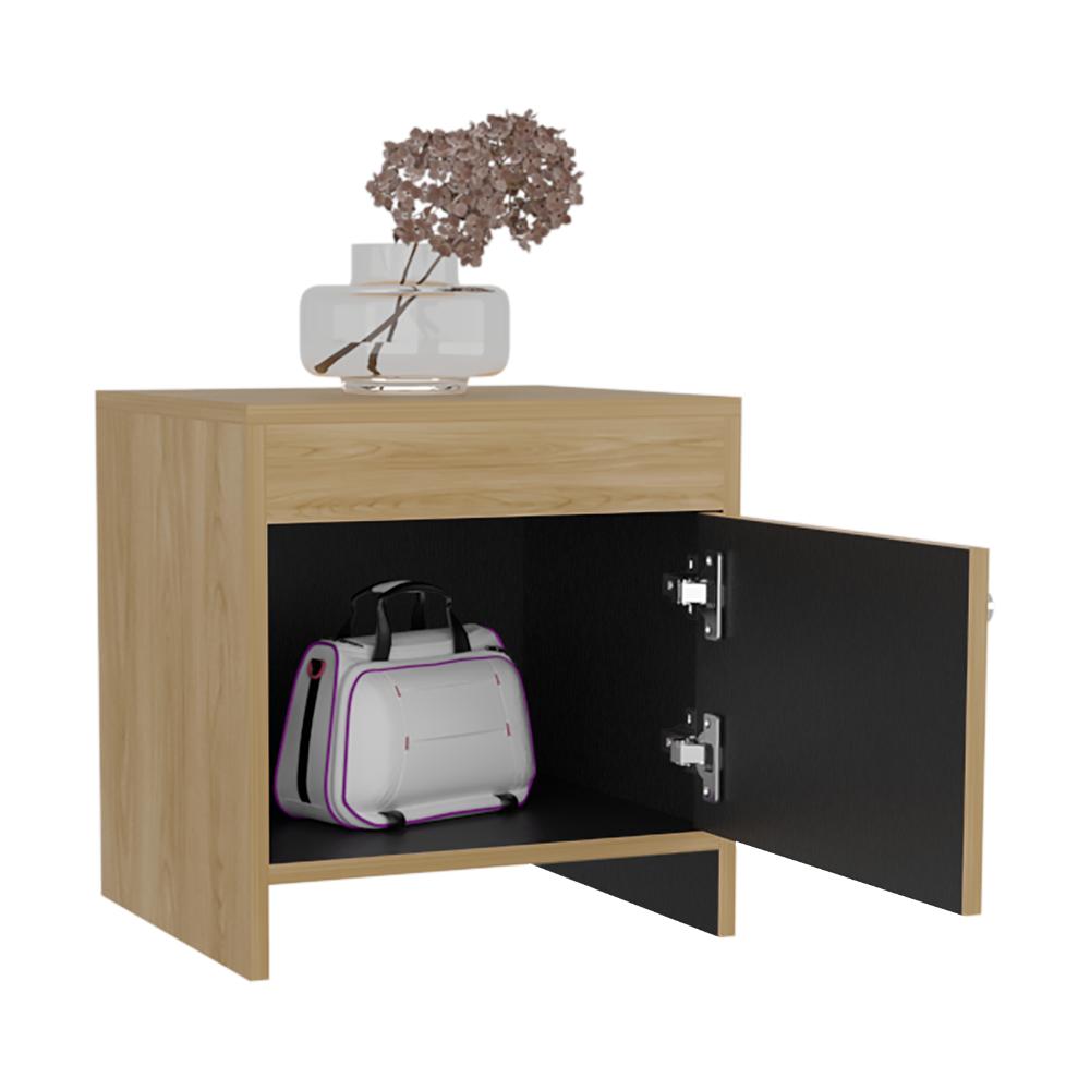 Mesa de Noche Tutto, Fresno Europeo y Wengue, con Cajón Para Guardar Objetos Ideal Para Espacios Reducidos