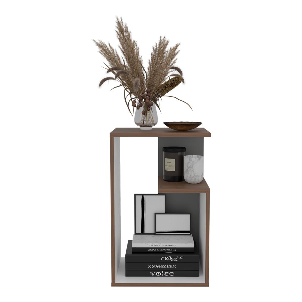 Mesa Auxiliar Evert, Castaño y Blanco Duqueza, con diseño moderno y espacio para ubicar objetos