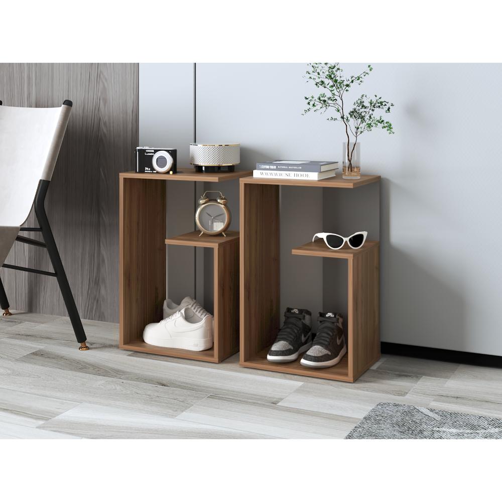 Mesa Auxiliar Evert, Castaño y Plata Oscuro, con diseño moderno y espacio para ubicar objetos