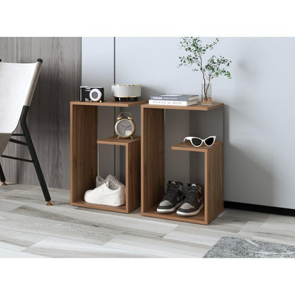 Mesa Auxiliar Evert, Castaño y Plata Oscuro, con diseño moderno y espacio para ubicar objetos