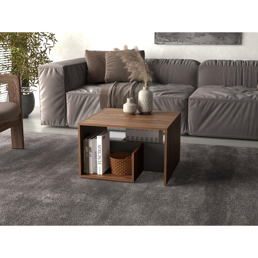 Mesa Auxiliar Evert, Castaño y Plata Oscuro, con diseño moderno y espacio para ubicar objetos