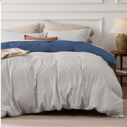 Funda Duvet Cover Bicolor Azul Oscuro Gris Claro QUEEN