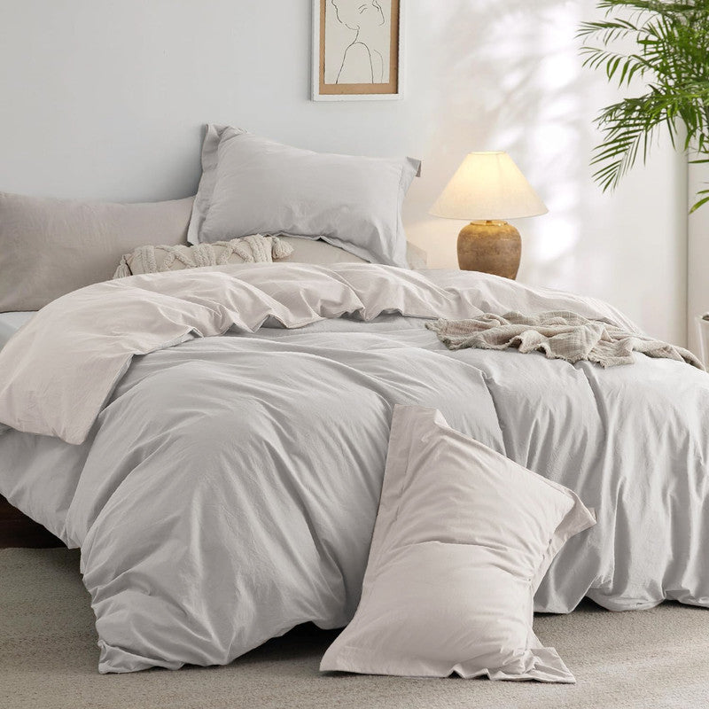 Funda Duvet Cover Bicolor Beige Gris Claro Semidoble