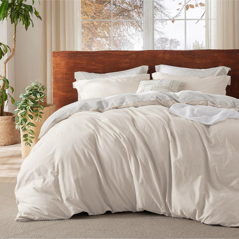 Duvet Cover + Plumón Bicolor Beige Gris Claro Semidoble