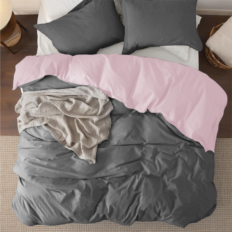 Duvet Cover + Plumón Bicolor Gris Oscuro Rosado Semidoble